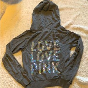 dark grey pink zip up hoodie